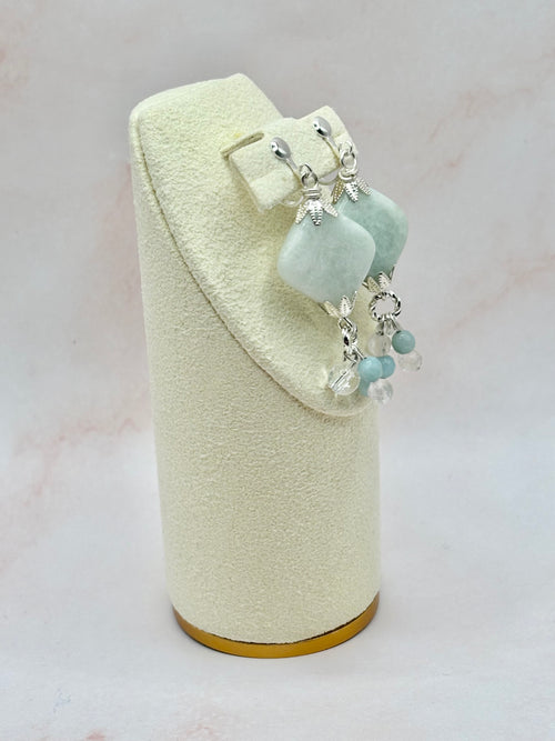 Amazonite Rose Quartz Artisan Clip On Earrings