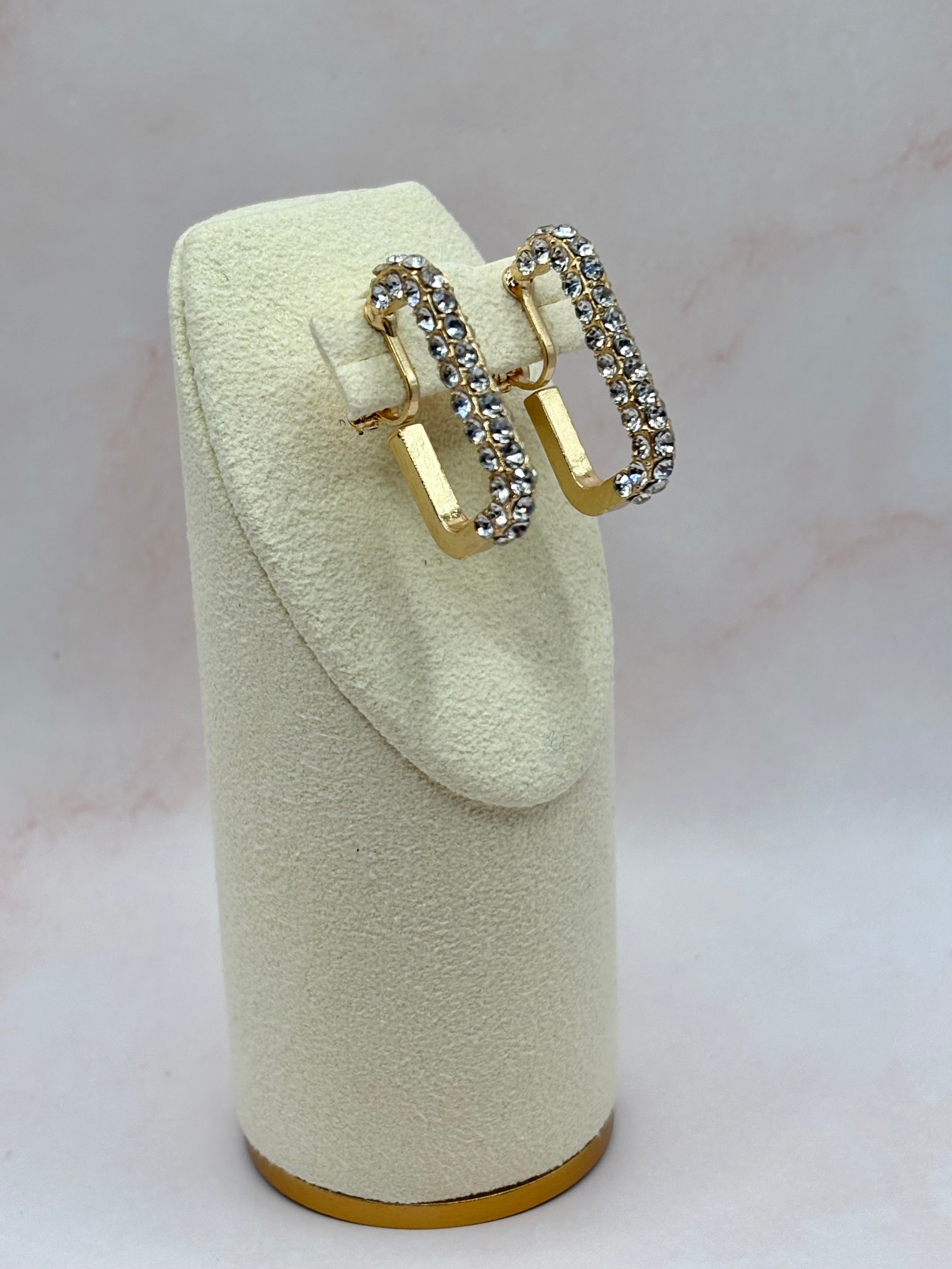 Glamorous Crystal Rounded Rectangular Clip On Earrings