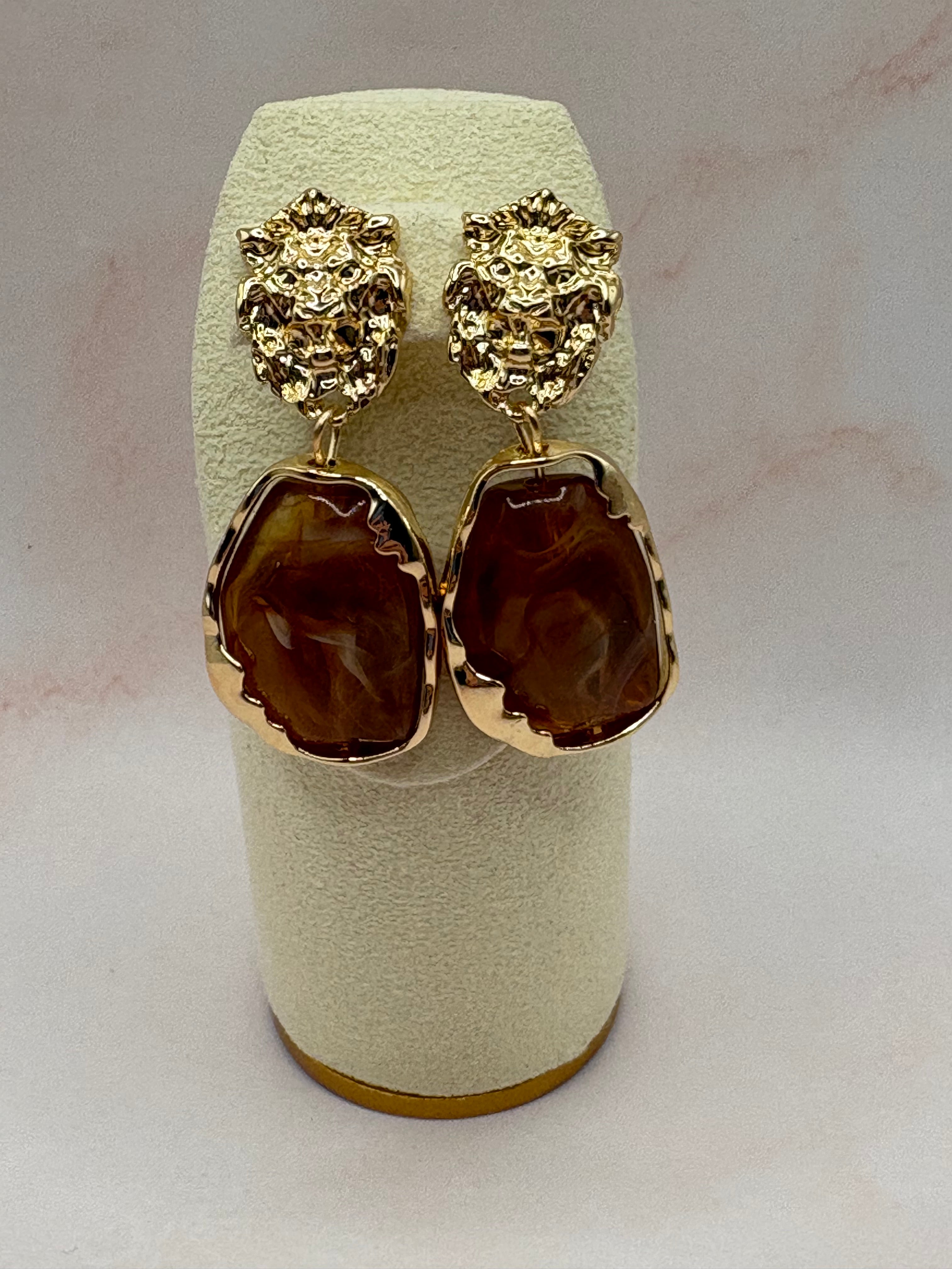 Luxury Brown Drop Goldtone Clip On Earrings